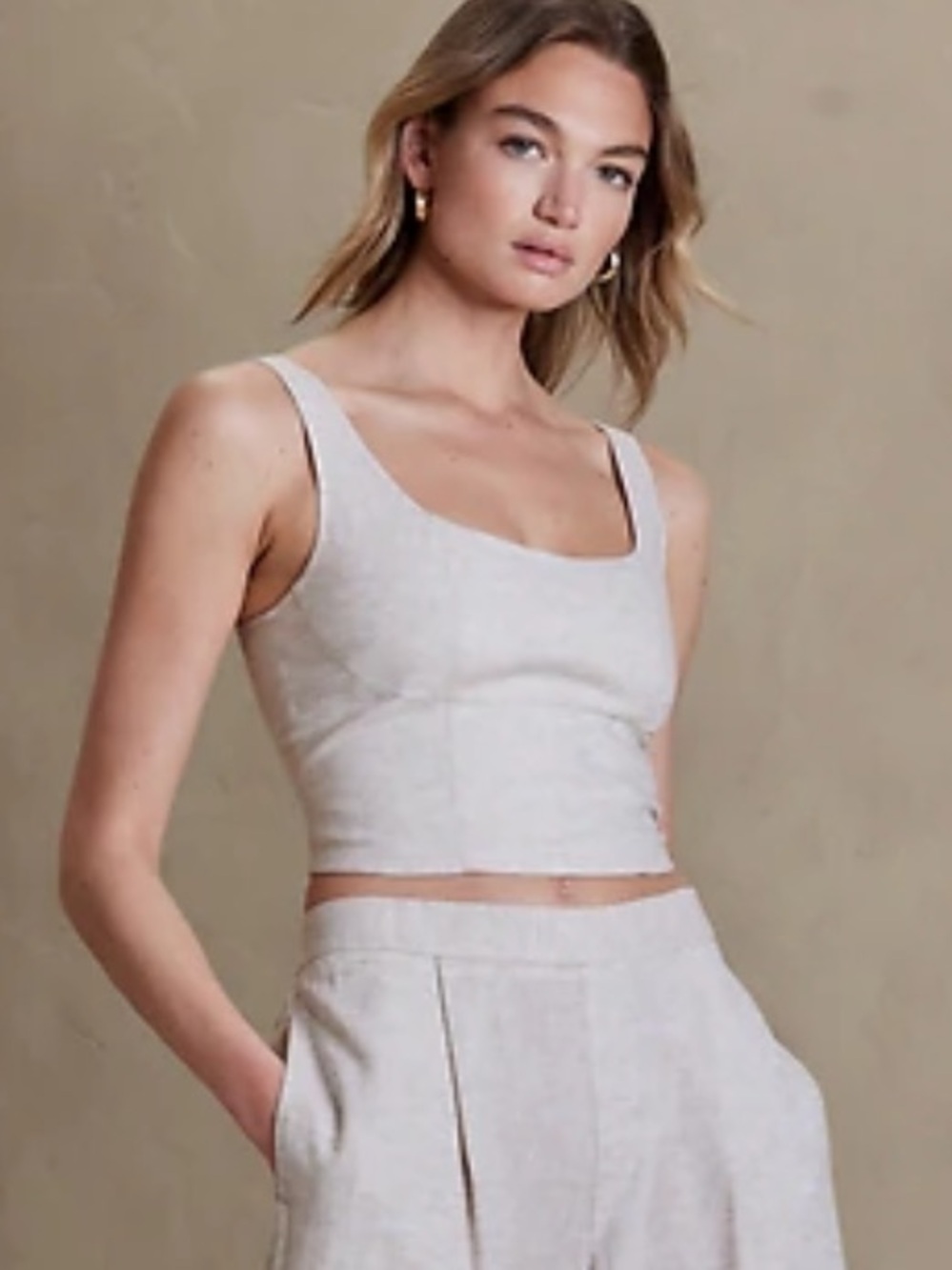 Banana Republic Linen-Cotton Bustier in Black and Flax (set of 2)